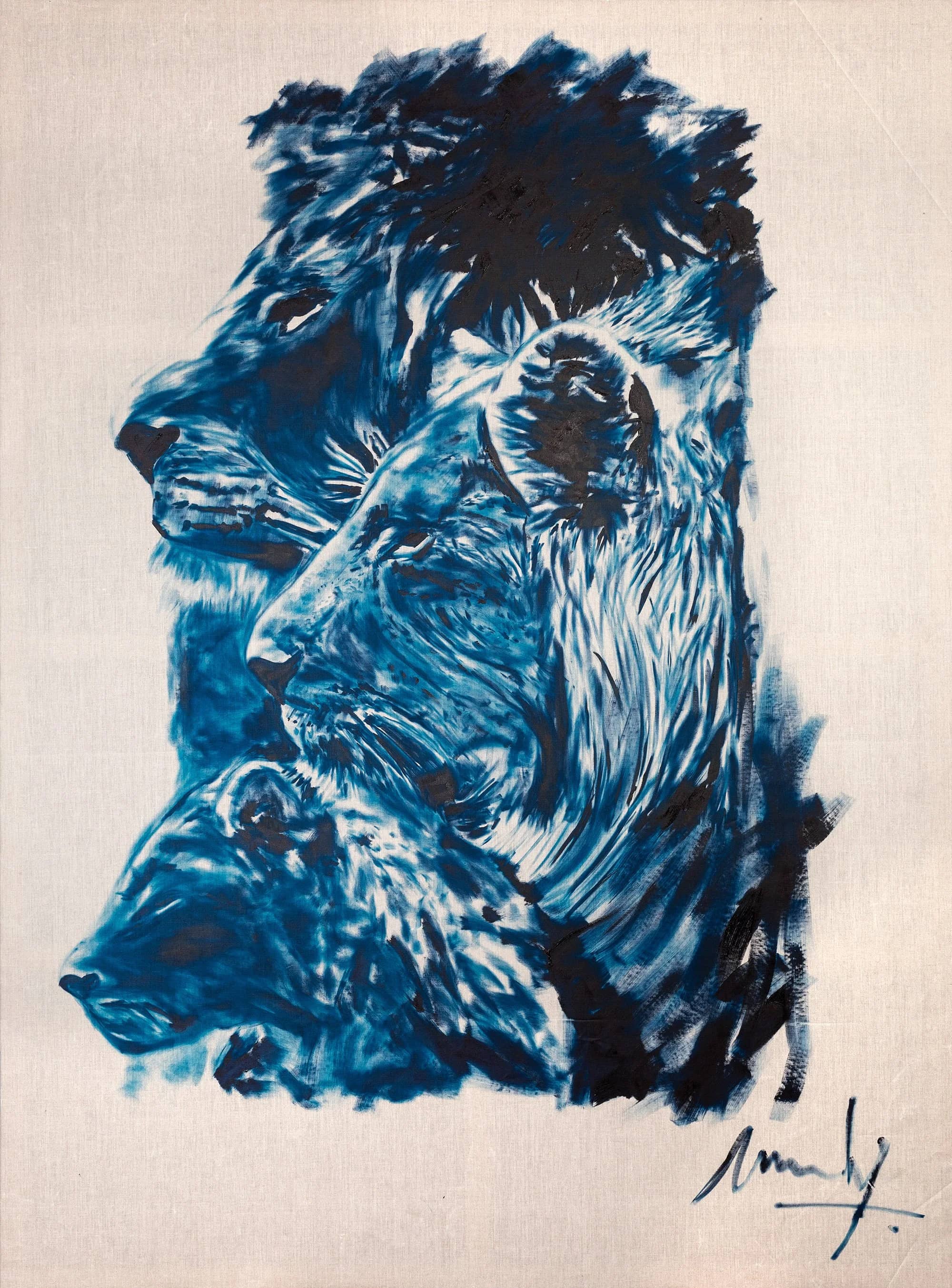 Panthera leo Three Generations, a 300cm x 210cm canvas