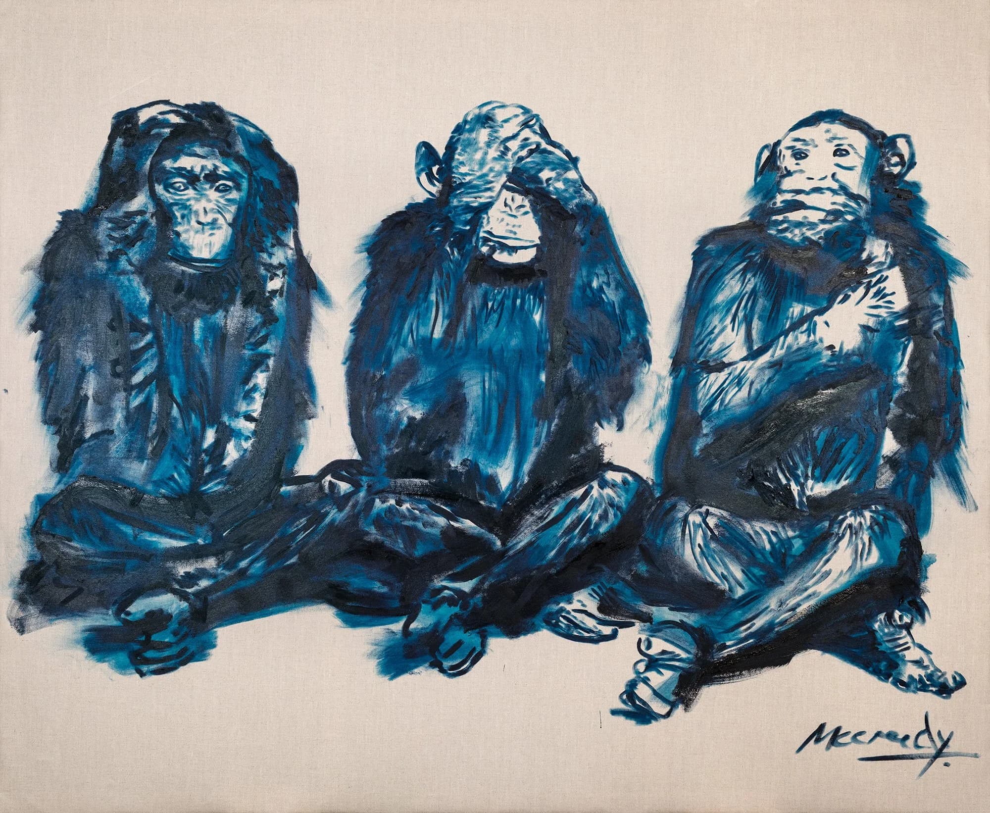 Three wise Monkeys Bonobo (pan paniscus) Kikazaru, Mizaru, Iwazaru, from the Alter Ego Wildlife series by Conor Mccreedy