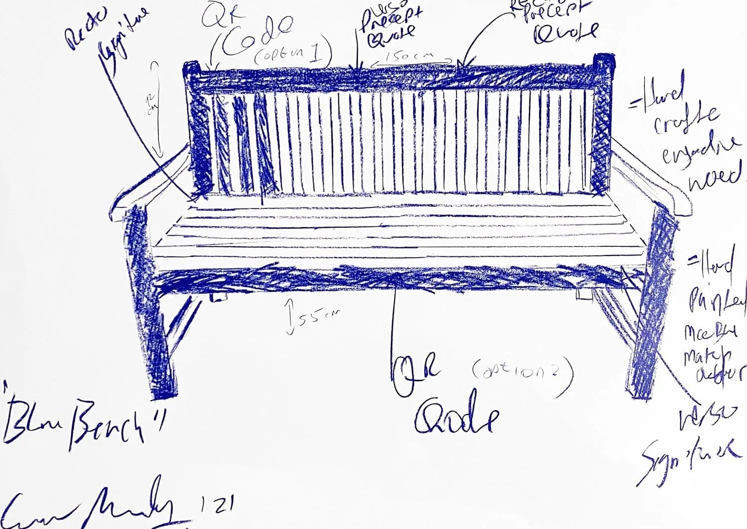 Blue Bench Design 1, from the Bench Sculpture Drawings series by Conor Mccreedy