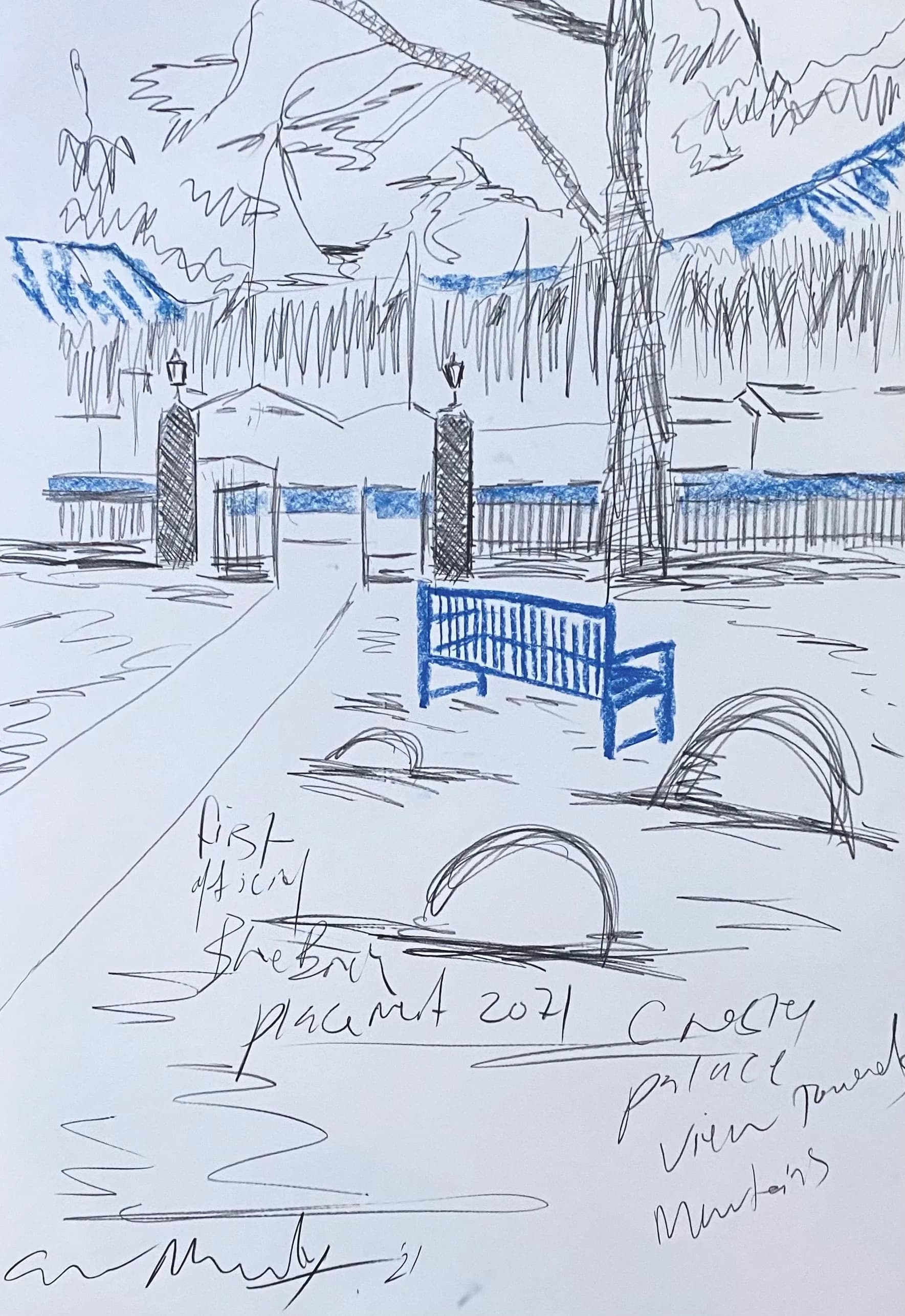 Cresta Palace Mountain View Garden Study, from the Bench Sculpture Drawings series by Conor Mccreedy