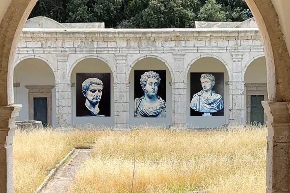 Roman Emperors — Three emperors beneath the arches of the cloister