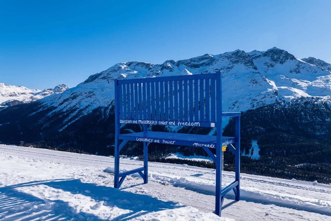 A 700kg blue bench appears out of the sky in St. Moritz — image 2