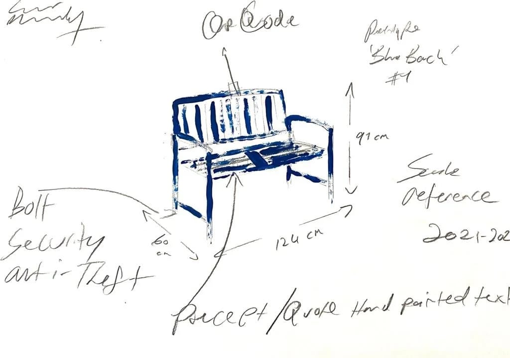 Blue Bench Rendering 2, from the Bench Sculpture Drawings series by Conor Mccreedy