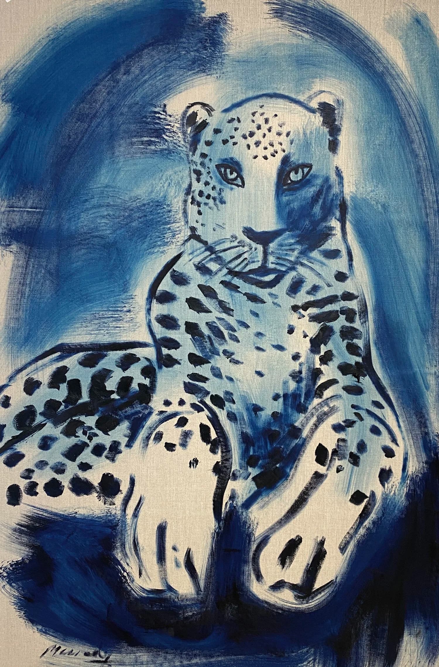 Frontal seated pose arabic and amur leopard study, from the Alter Ego Wildlife series by Conor Mccreedy